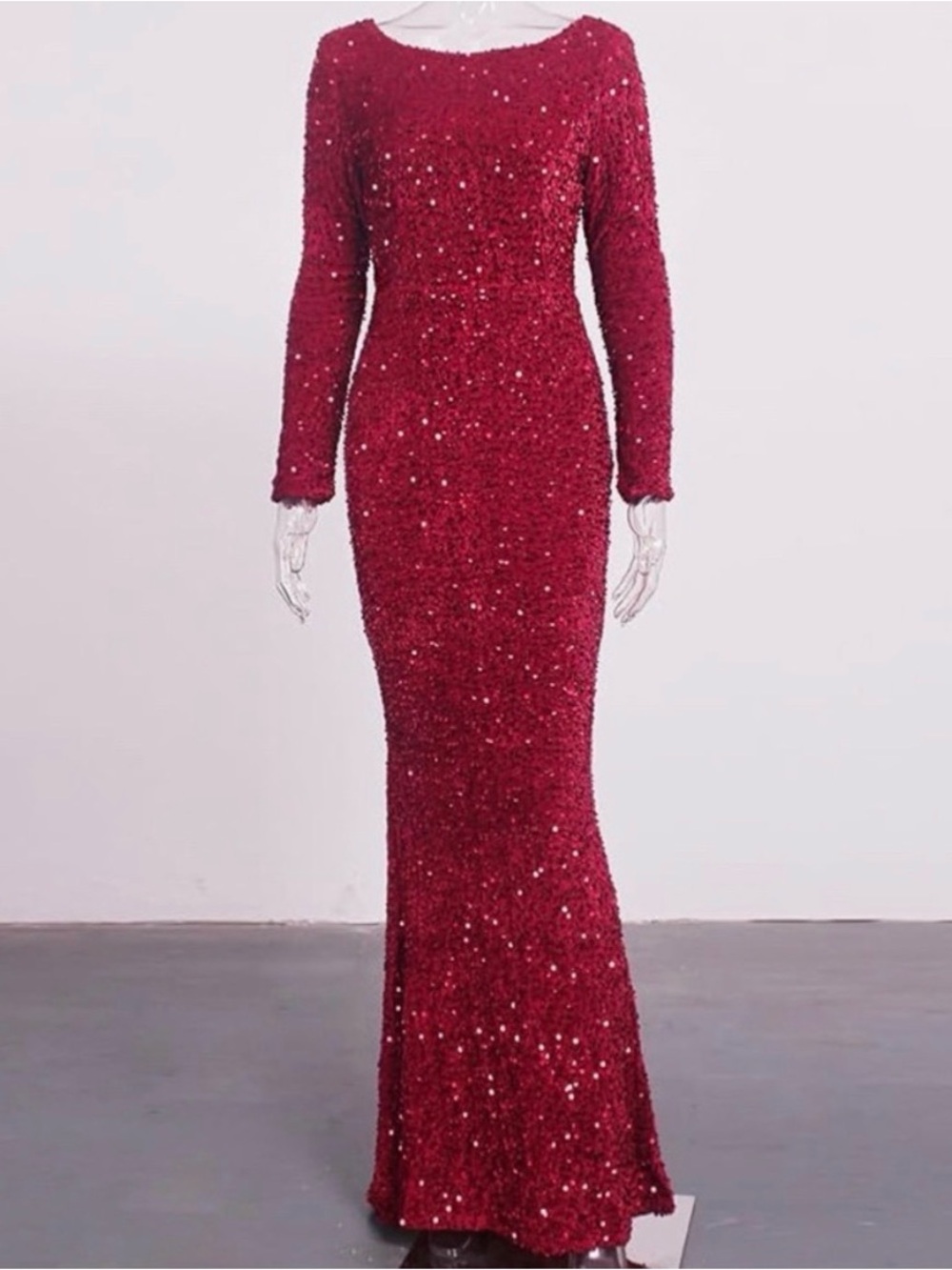 Elegant Long Sleeve Red Sequin Dress